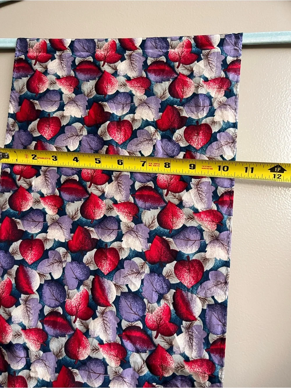 Vintage 100% Silk Long Scarf Red Purple Leaf Print Korean Made Festival Artsy OS